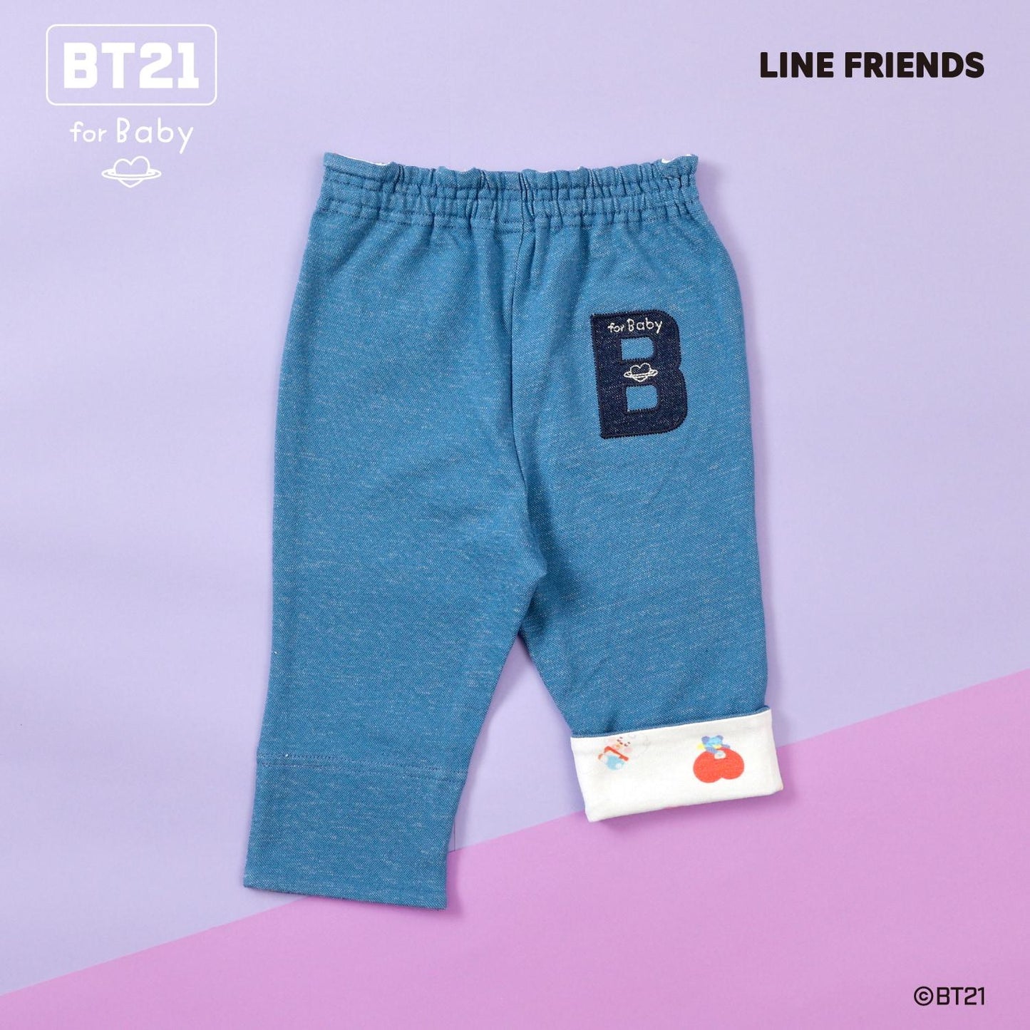《BT21》牛仔風針織斜紋七分褲