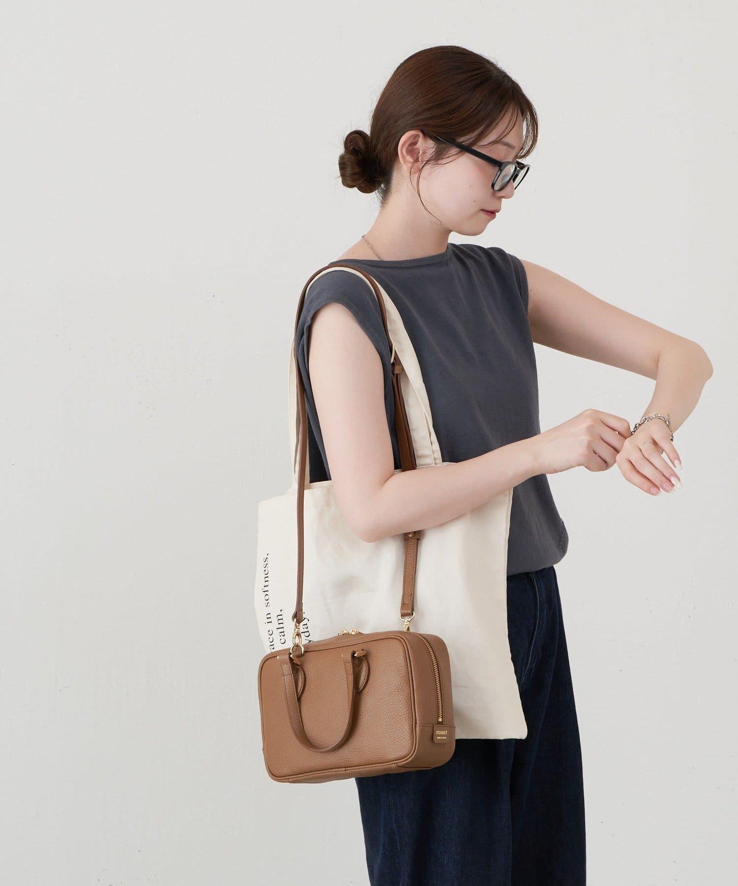 收縮皮革2WAY迷你波士頓包