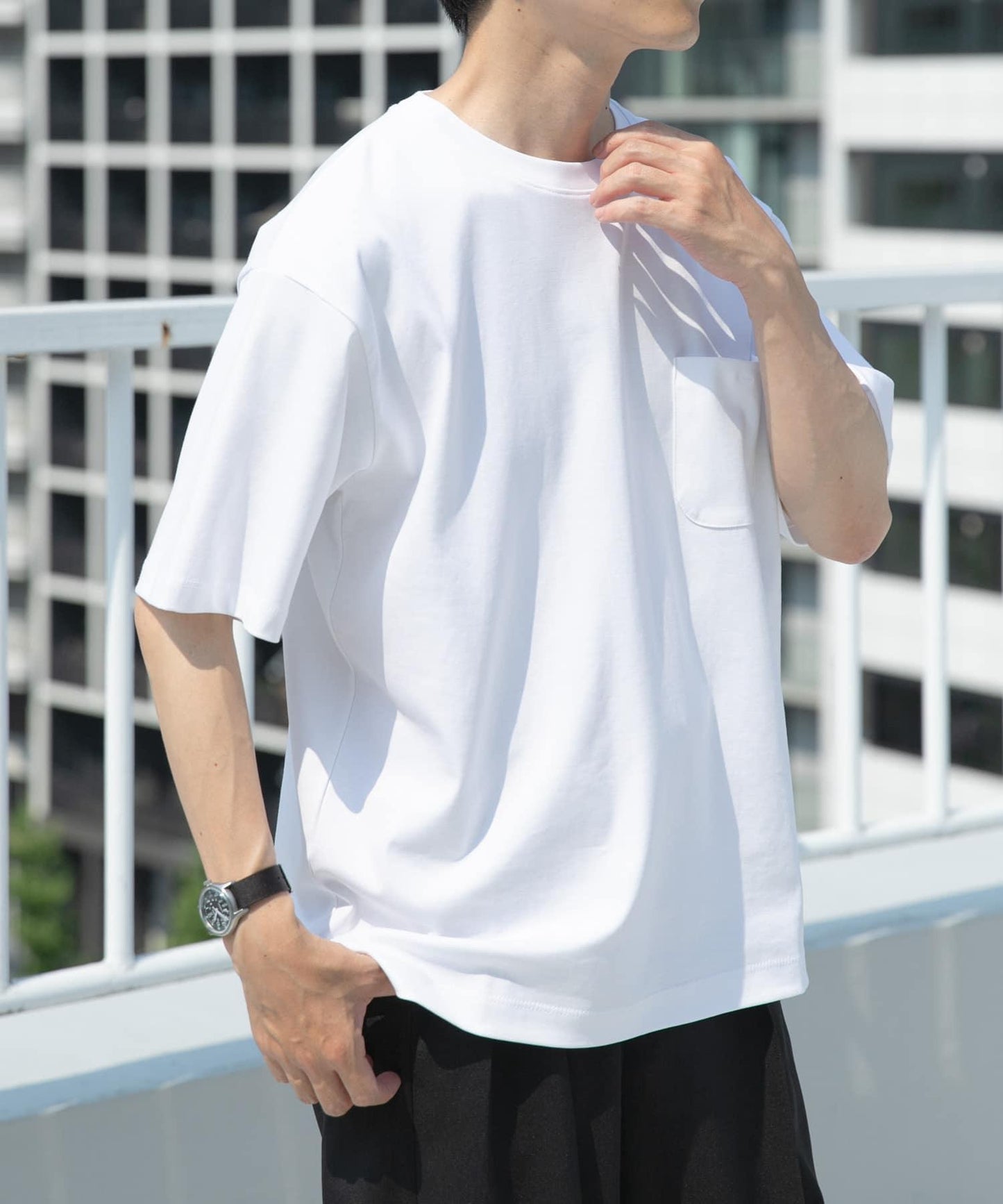 精梳棉圓領口袋T恤