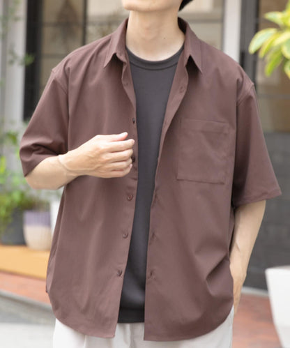 縐紗常規領短袖襯衫