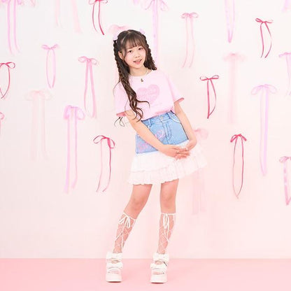 復刻♪ 牛仔拼接蕾絲甜美半身裙