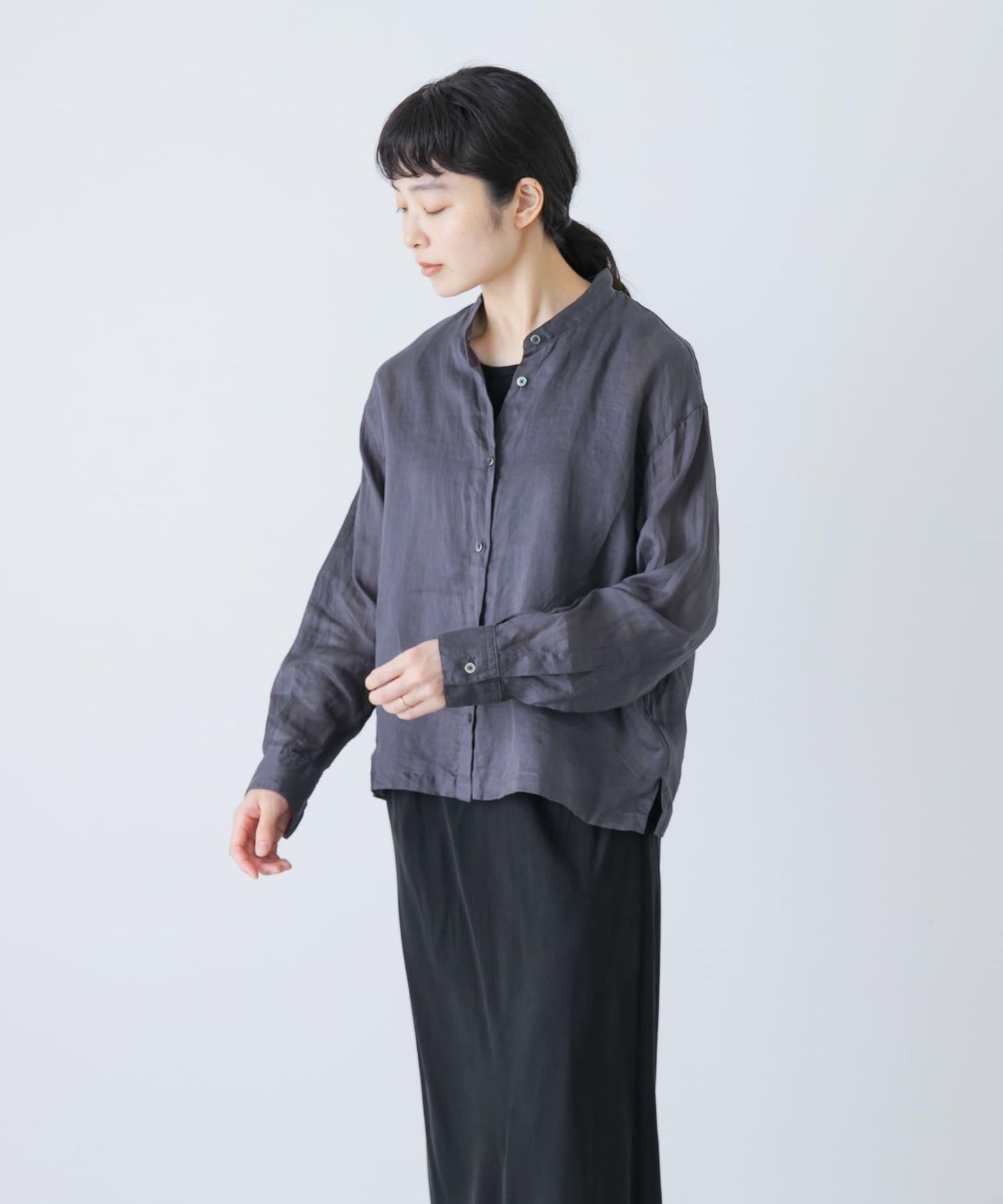 亞麻立領短款襯衫