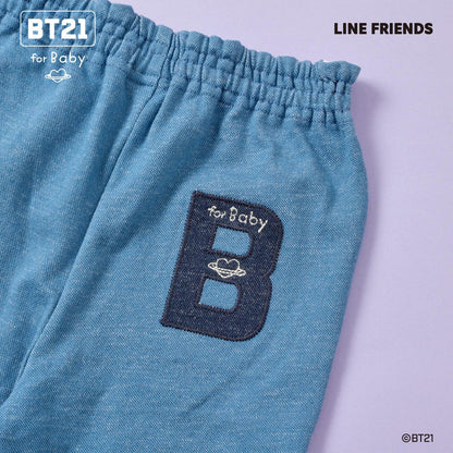 《BT21》牛仔風針織斜紋七分褲