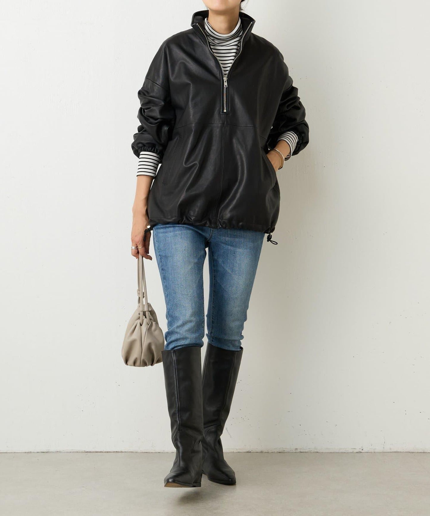 《15 quinze》羊皮半拉鍊套頭衫