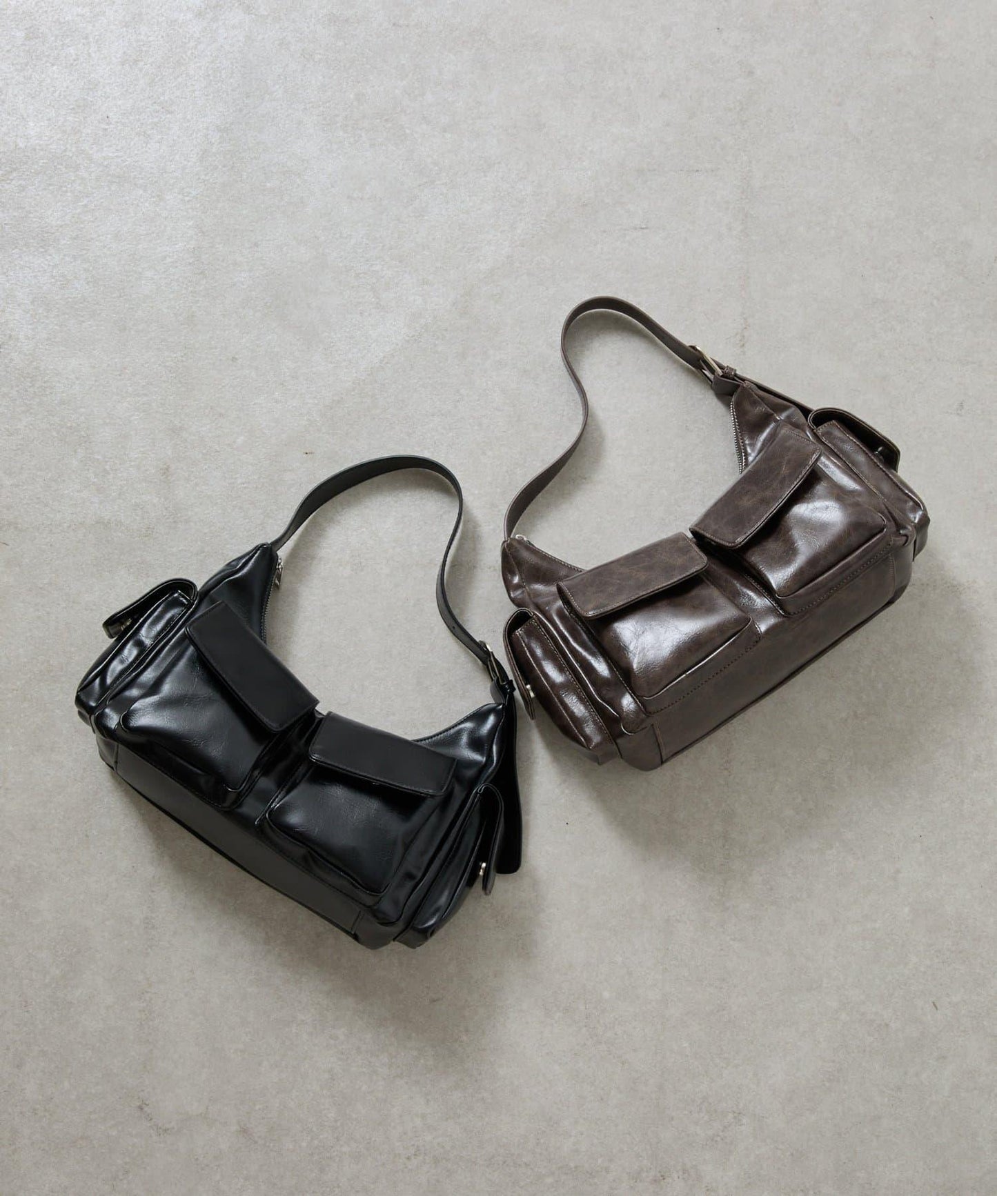 復古風合成皮革多口袋單肩包