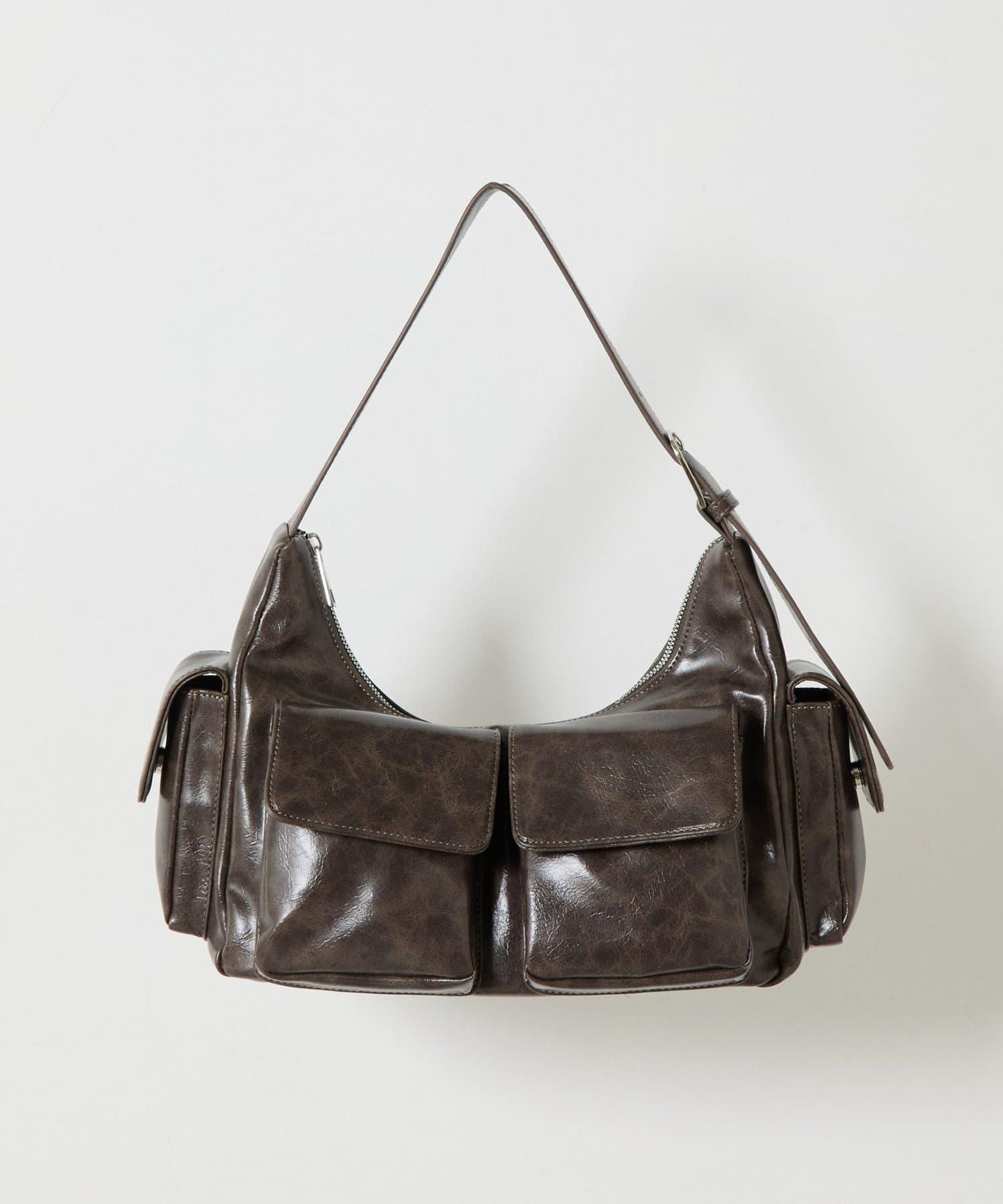 復古風合成皮革多口袋單肩包