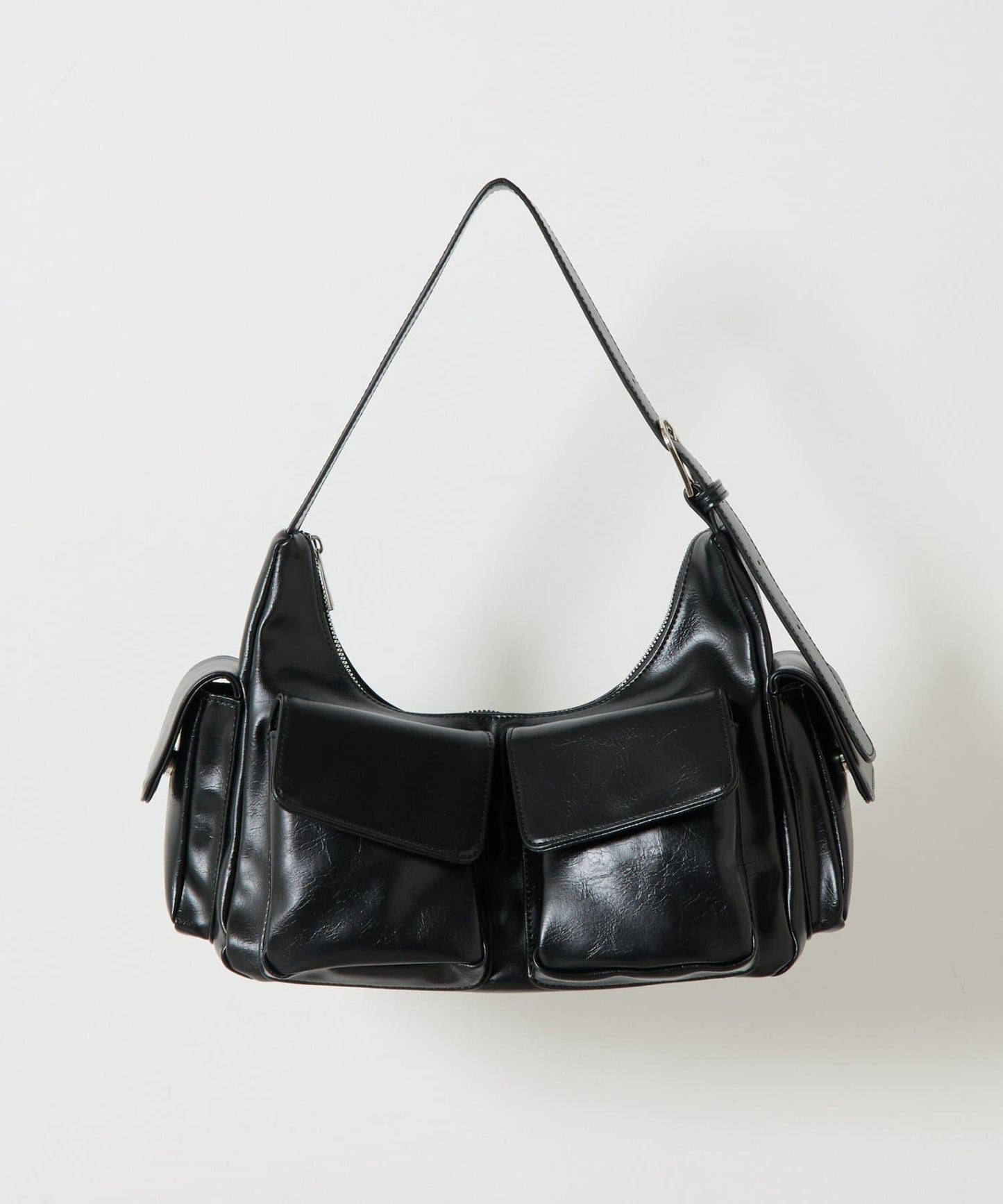 復古風合成皮革多口袋單肩包