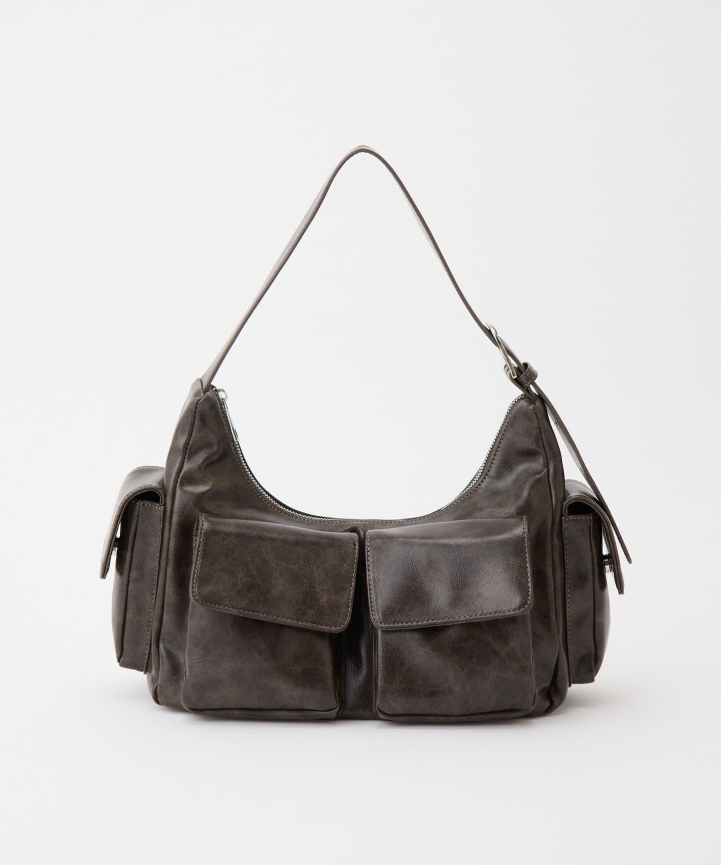 復古風合成皮革多口袋單肩包