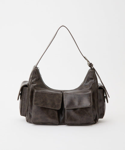 復古風合成皮革多口袋單肩包