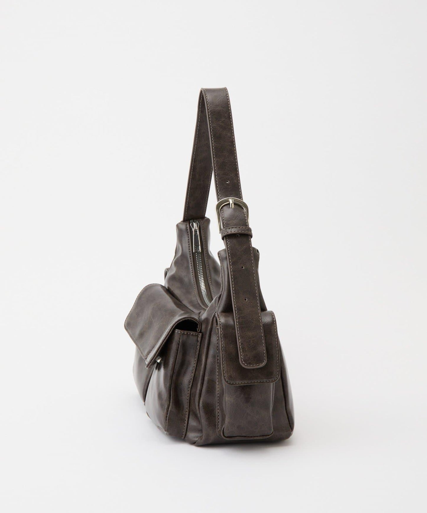 復古風合成皮革多口袋單肩包