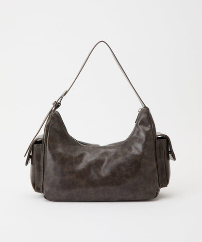 復古風合成皮革多口袋單肩包