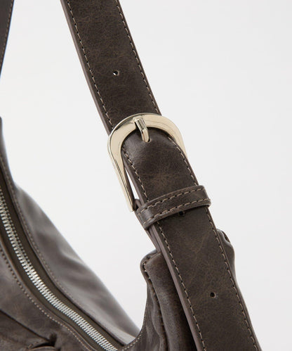 復古風合成皮革多口袋單肩包