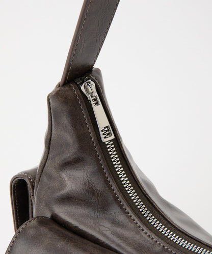 復古風合成皮革多口袋單肩包