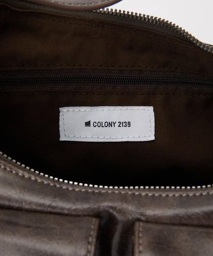 復古風合成皮革多口袋單肩包