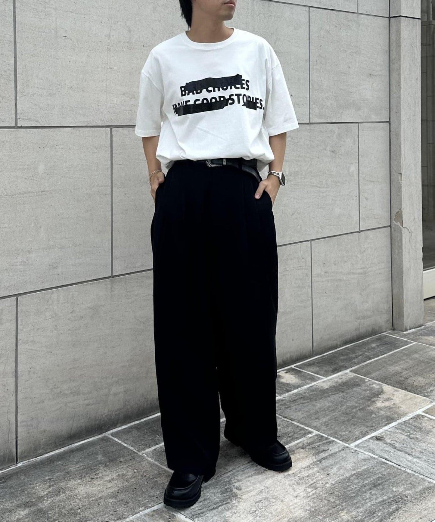 2褶寬鬆直筒西褲褲子