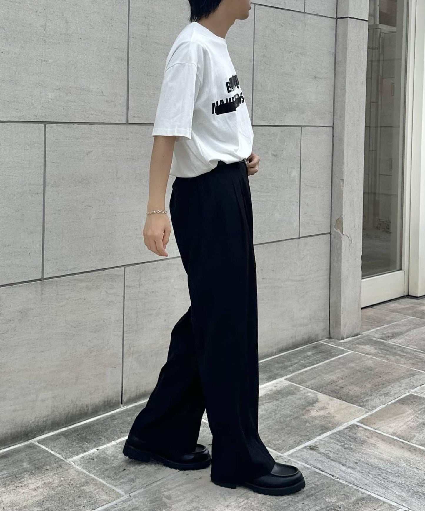 2褶寬鬆直筒西褲褲子