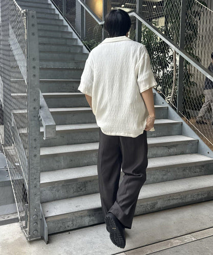 2褶寬鬆直筒西褲褲子