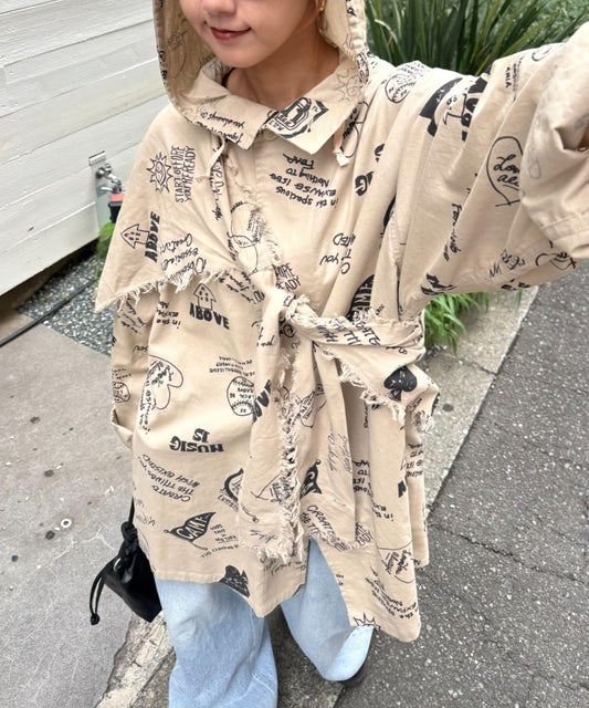 【SOUNDSGOOOOD】（套裝商品）繪畫睡眠連帽襯衫外套＆多功能裙