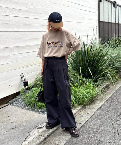 【男女通用】動物紋狗夏季針織半袖T恤