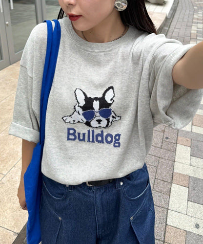 【男女通用】動物紋狗夏季針織半袖T恤