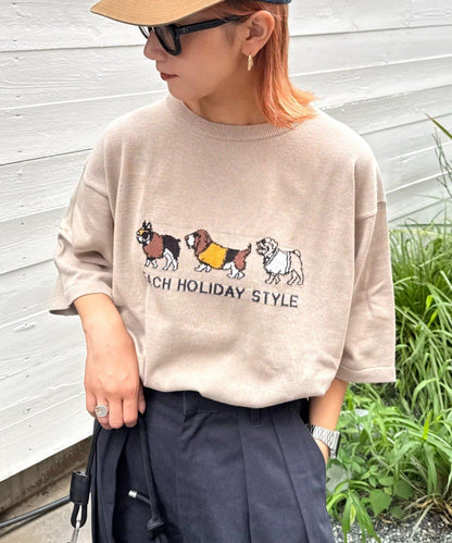 【男女通用】動物紋狗夏季針織半袖T恤