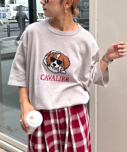 【男女通用】動物紋狗夏季針織半袖T恤