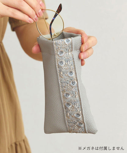 刺繍リボンメガネポーチクロス付き