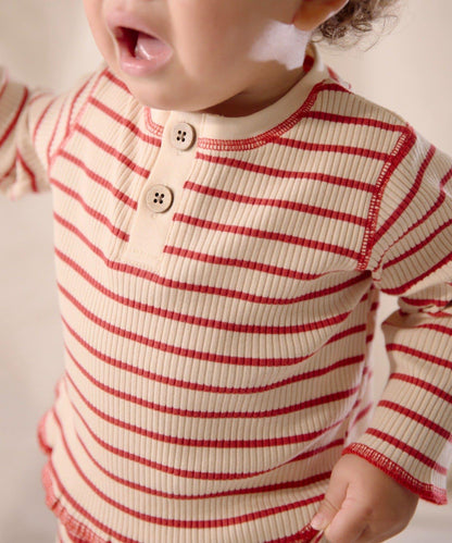 【寶寶】【欽】條紋肋織亨利領上衣