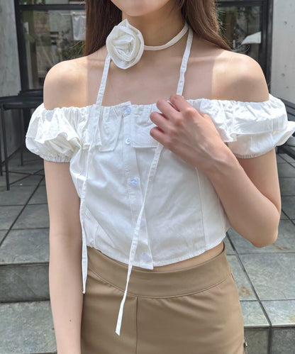 【mystic】[mline]玫瑰花頸帶襯衫