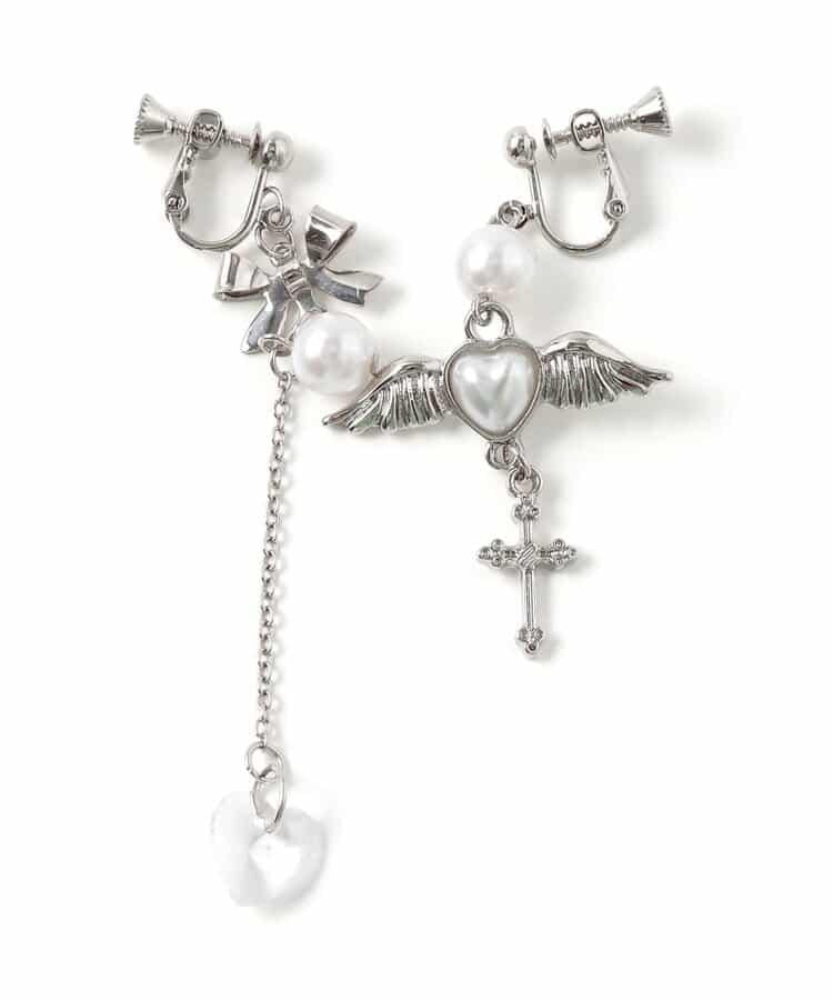 十字花飾天使耳環