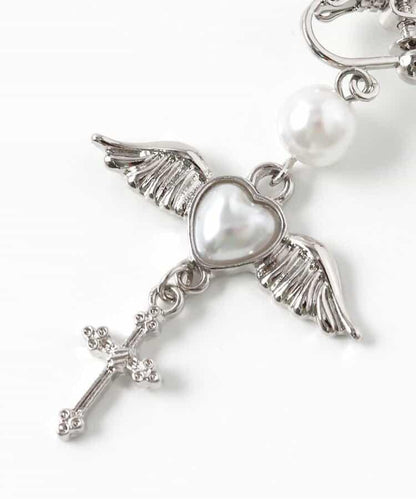 十字花飾天使耳環