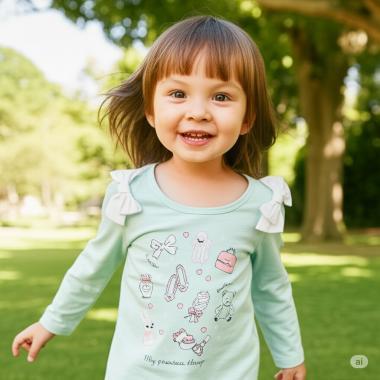 下襬波浪邊圖案長袖T恤