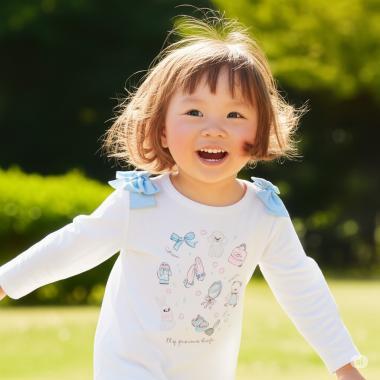 下襬波浪邊圖案長袖T恤