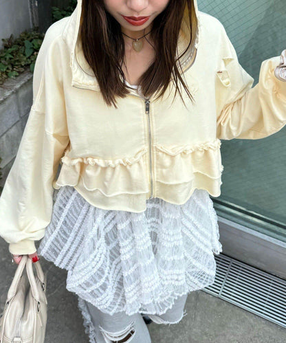 【Ciaopanic】CP標誌荷葉邊層疊破洞衛衣