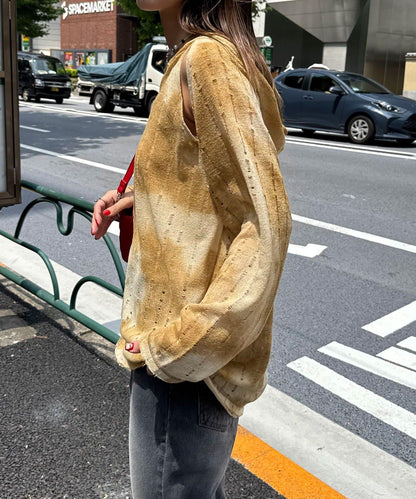 肩部開衩條紋印花連帽衫