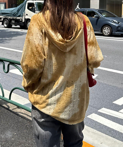 肩部開衩條紋印花連帽衫