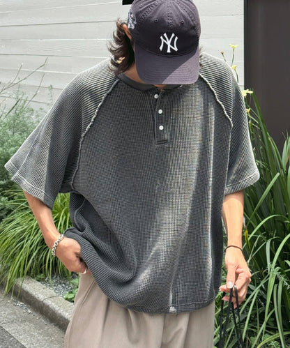 顏料呢華夫餅亨利領T恤