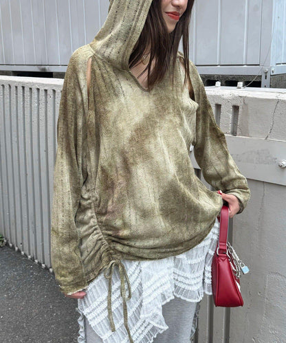 肩部開衩條紋印花連帽衫