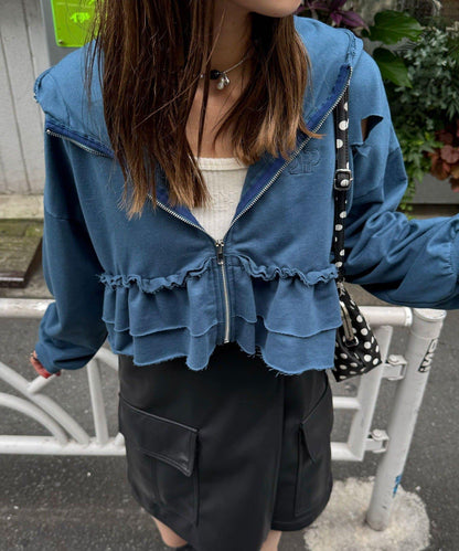 【Ciaopanic】CP標誌荷葉邊層疊破洞衛衣