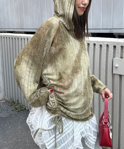 肩部開衩條紋印花連帽衫