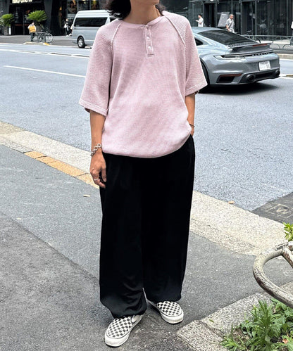 顏料呢華夫餅亨利領T恤