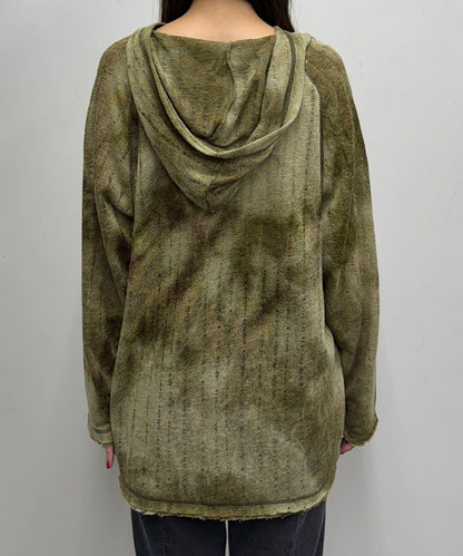 肩部開衩條紋印花連帽衫