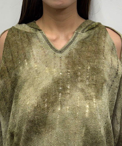 肩部開衩條紋印花連帽衫