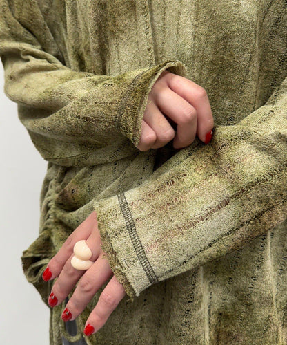 肩部開衩條紋印花連帽衫