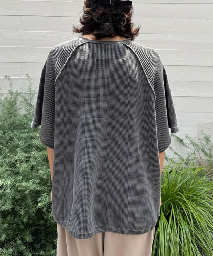 顏料呢華夫餅亨利領T恤