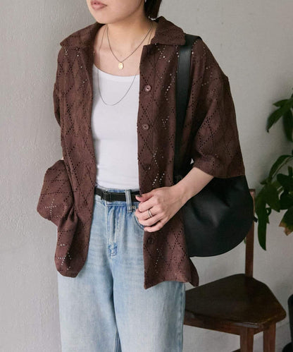 ear PAPILLONNER 菱形蕾絲襯衫