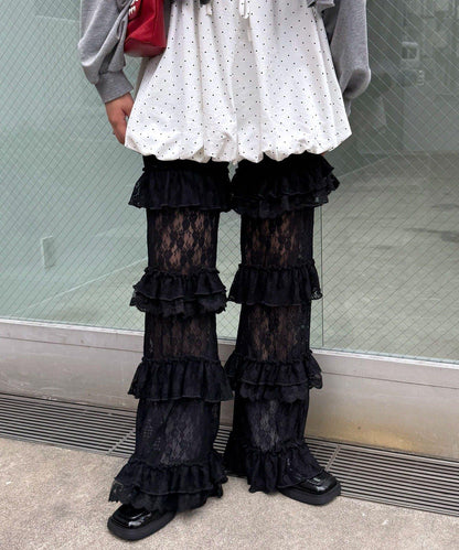 層疊蕾絲荷葉邊裙褲