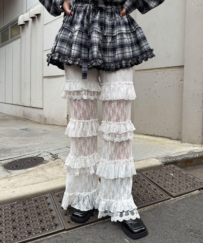 層疊蕾絲荷葉邊裙褲