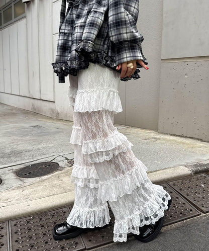 層疊蕾絲荷葉邊裙褲