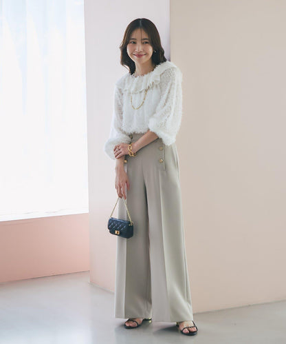 閃光羽毛提花荷葉領襯衫